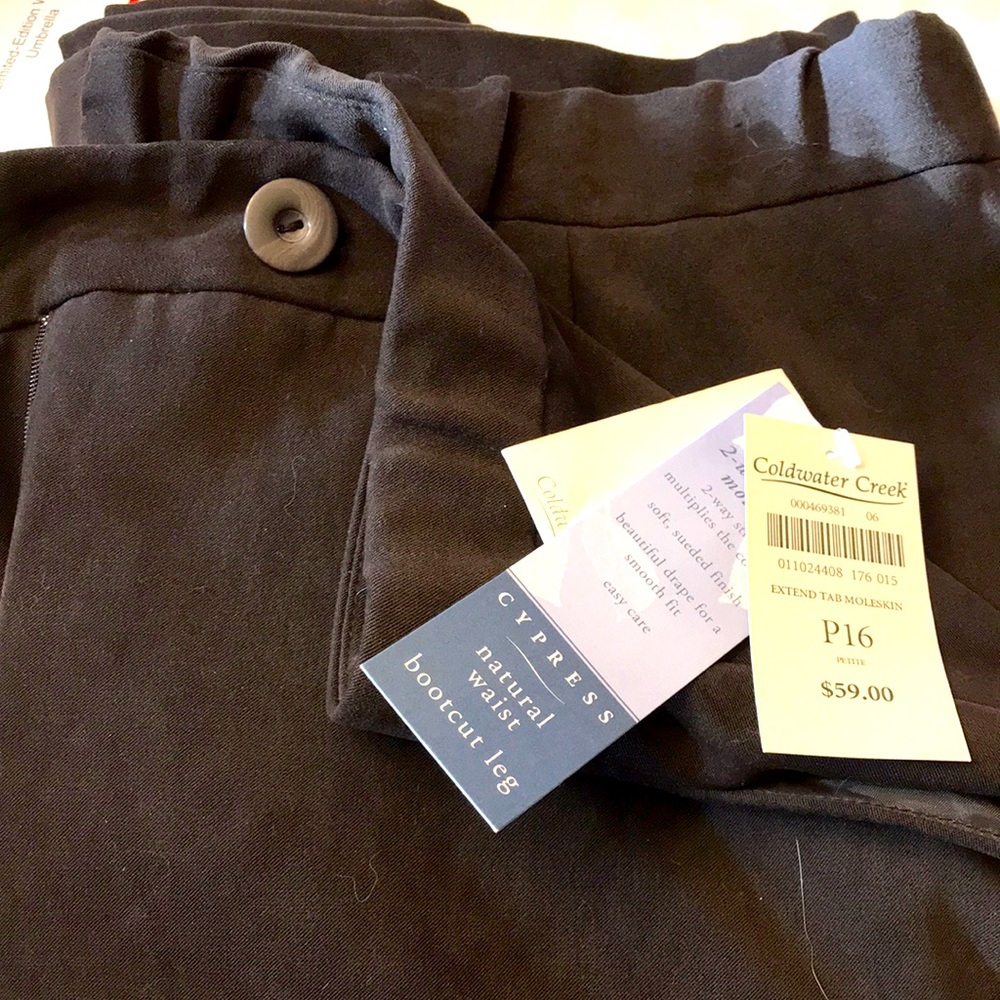 NWT Moleskin Stretch Brown Coldwater Creek Cypress Extend Tab Pants Bootcut 16P